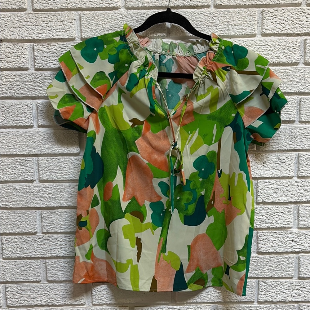 Floral Green and Orange Top